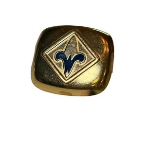 Vintage Girl Scouts Brownie Scarf Slide Gold Tone Blue Trefoil Neckerchief Ring
